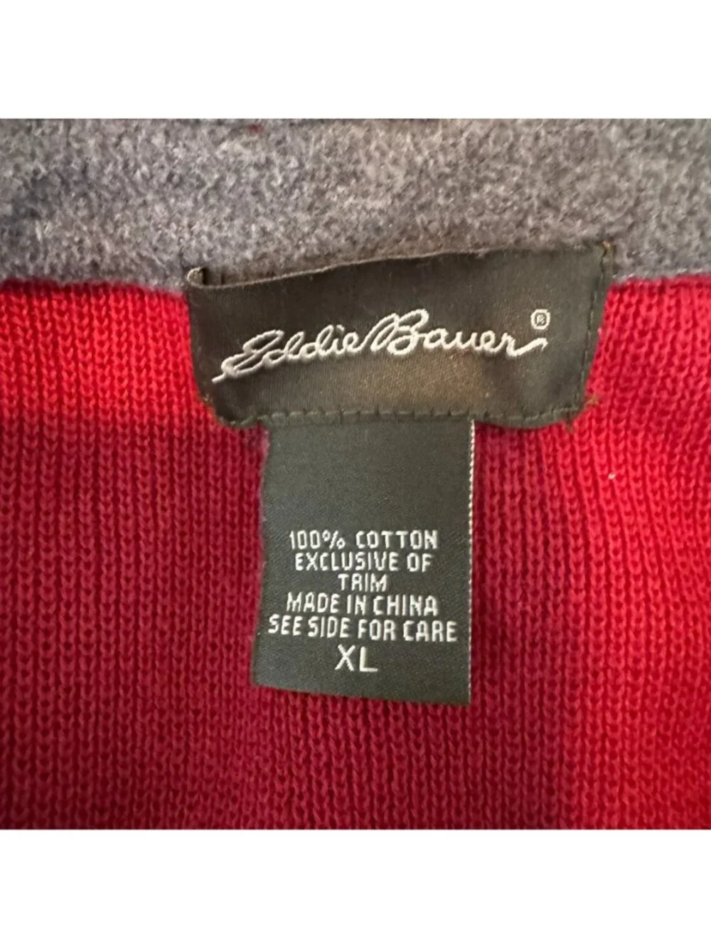 Vintage 90s Y2K Eddie Bauer Men's Classic Red & Gray Colorblock Sweater, Size XL